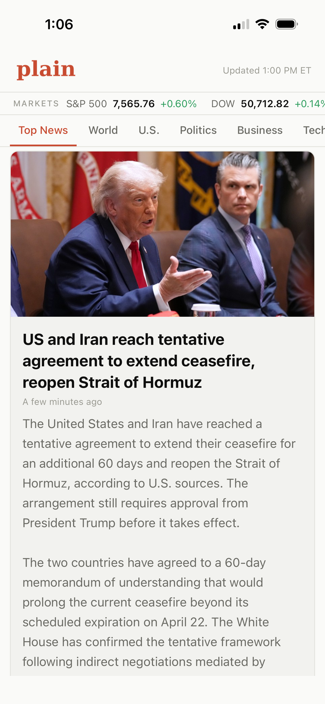 Plain app showing news feed